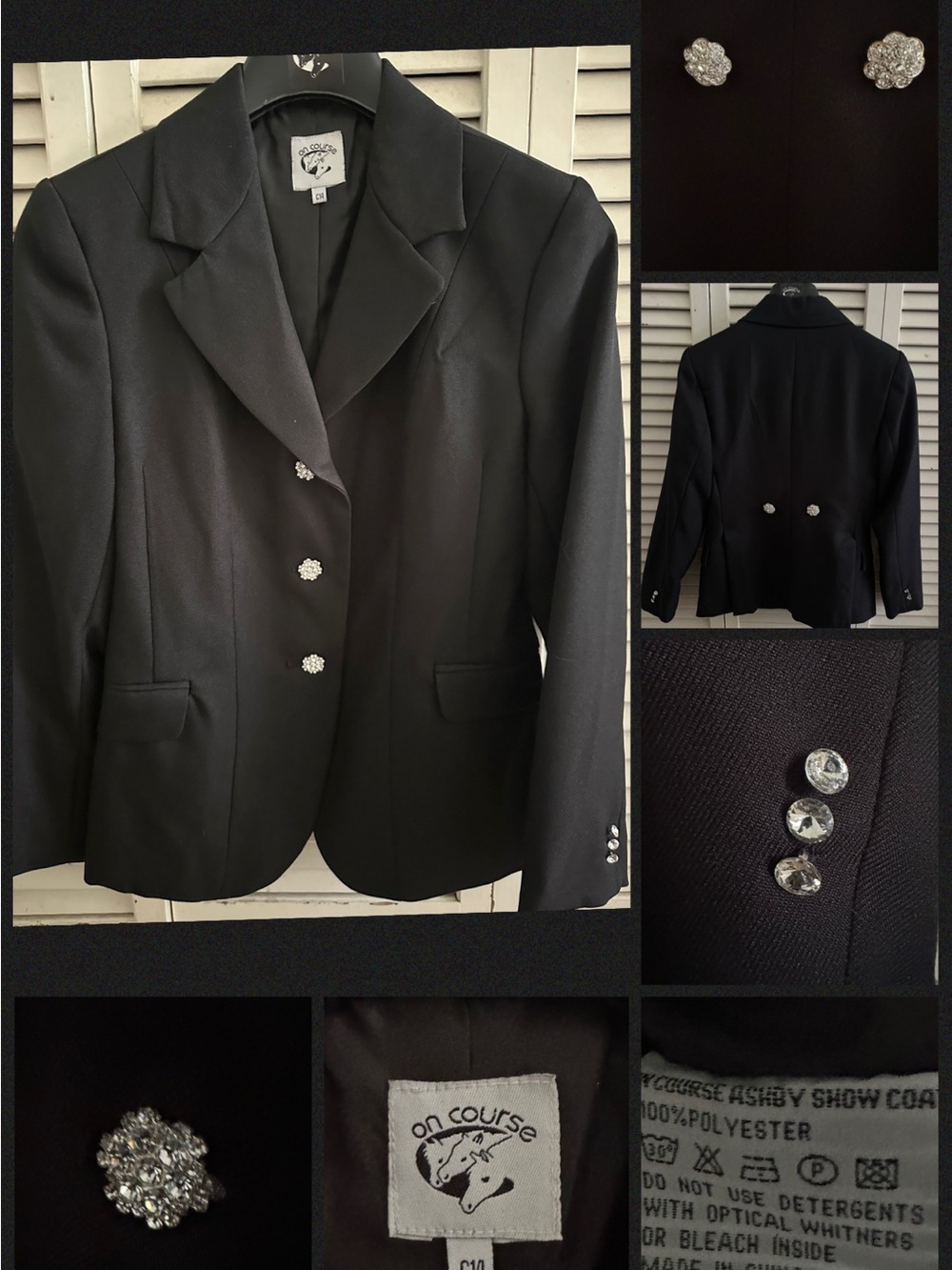 On Course Black Ashby English Show Jacket  Girls
sz 14.  Custom bling buttons